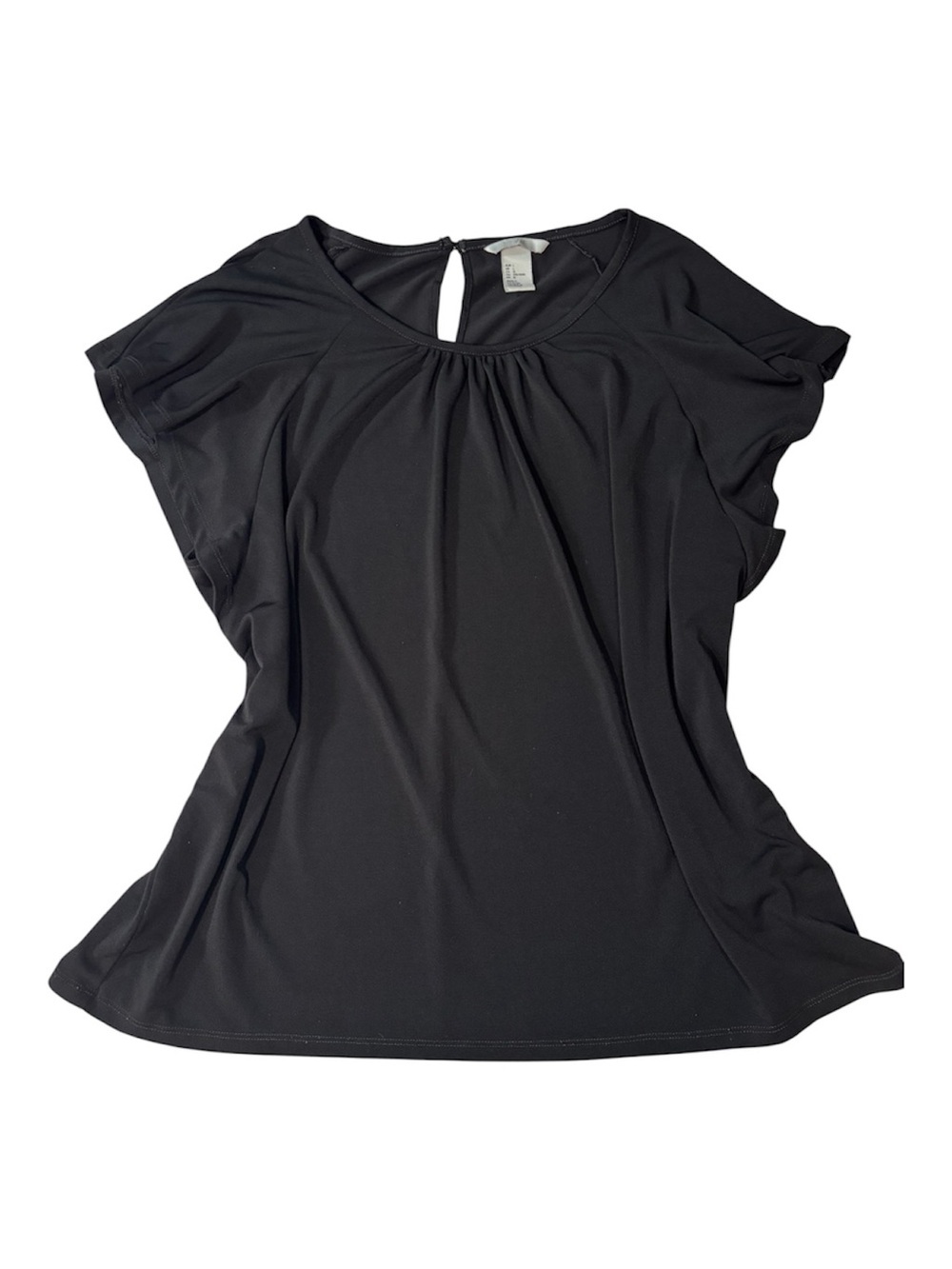H&M Top, Flutter Short Sleeve, Black, Large